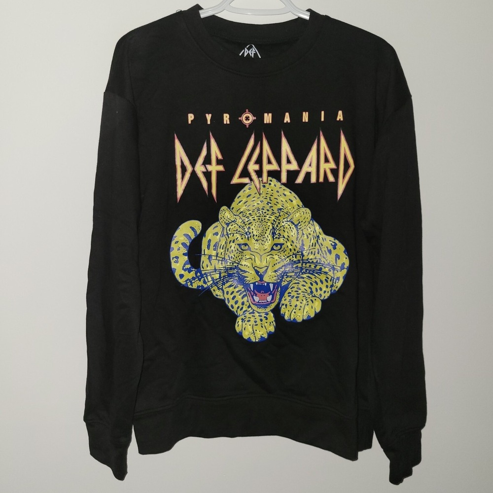 Def Leppard Pyromania Tiger Long Sleeve Sweatshirt Men's Size‎ Large Black